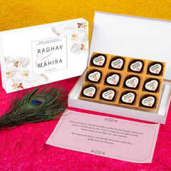 Sample box with printed chocolates – ideal return gift for wedding anniversary