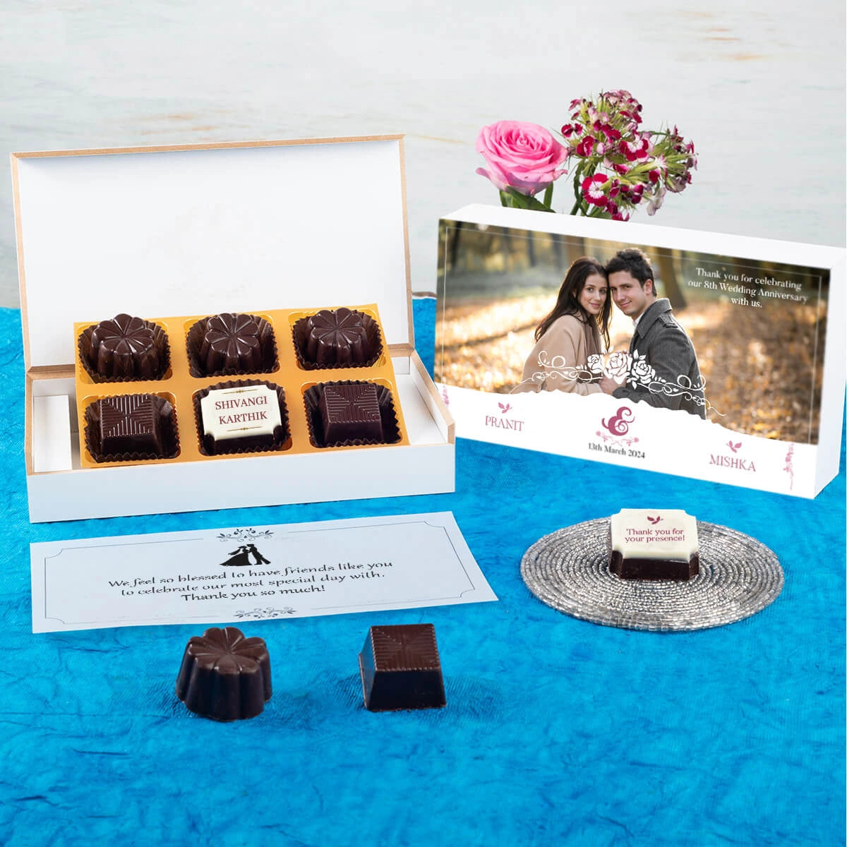 Single printed chocolate with assorted flavors – return gift for marriage anniversary