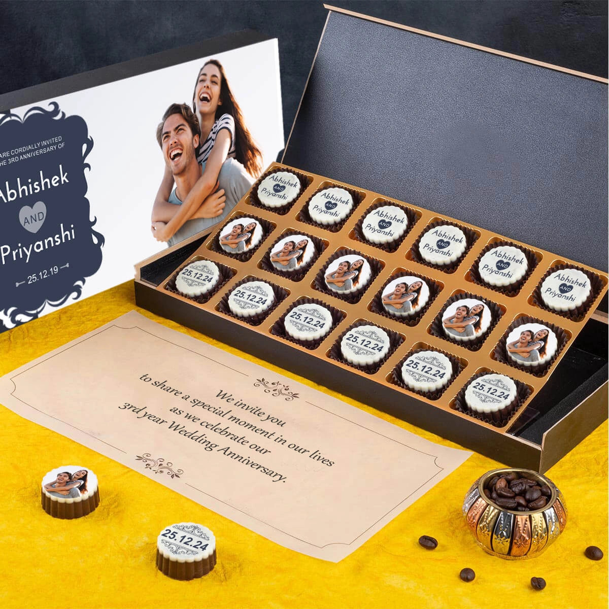 Box for surprise wedding anniversary invitations and surprise anniversary party invitations