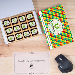 Branded wooden box with assorted logo chocolates for team‑building takeaway