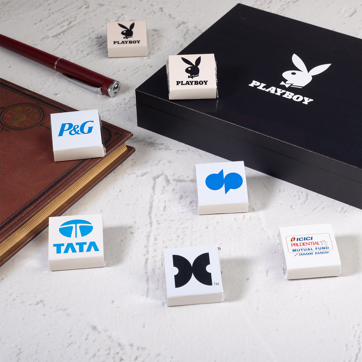 Thoughtful corporate gift with logo chocolates in wooden box
