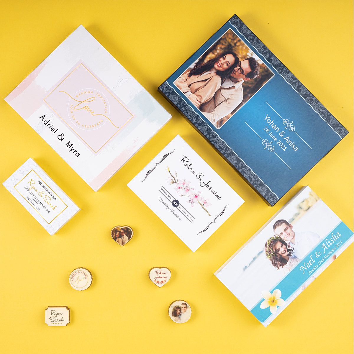 Blend of tradition and modern design in Indian wedding card with chocolates