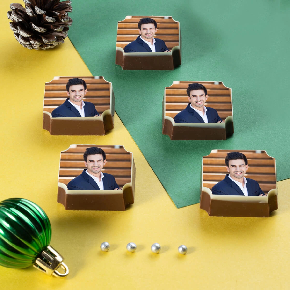 Unique congratulations gifts with watercolor photo chocolates in box			