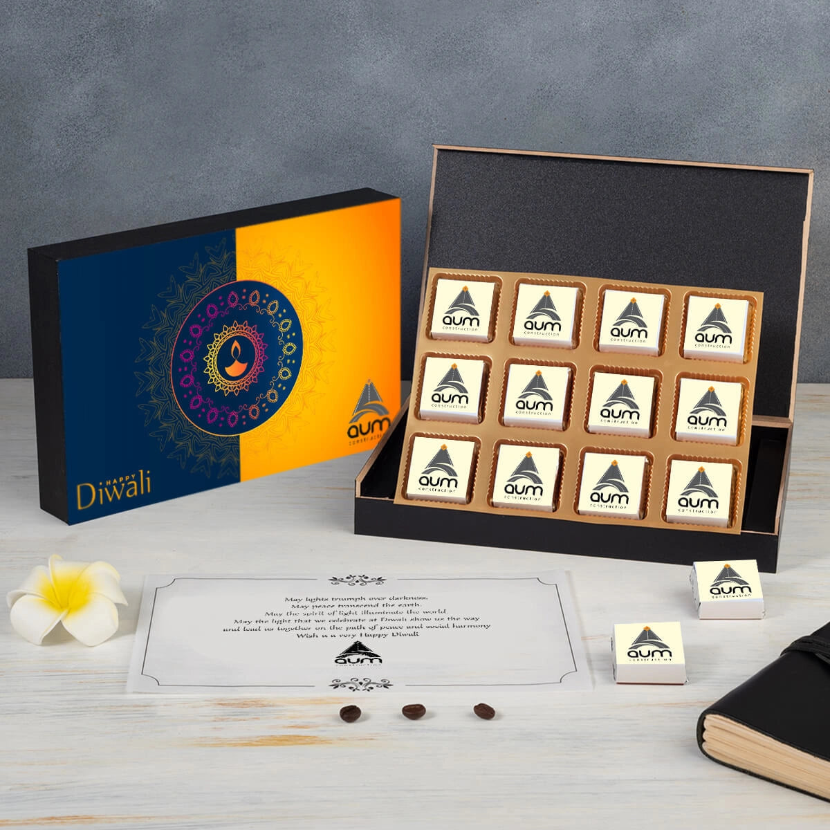 Customized chocolate box – unique Diwali gift for employees with company branding