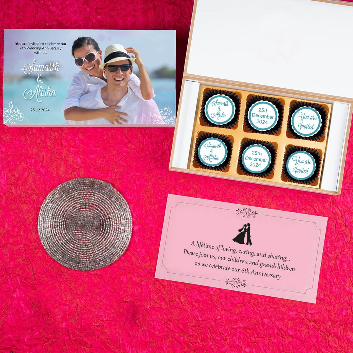 Box for printed anniversary invitations and wedding anniversary save the date