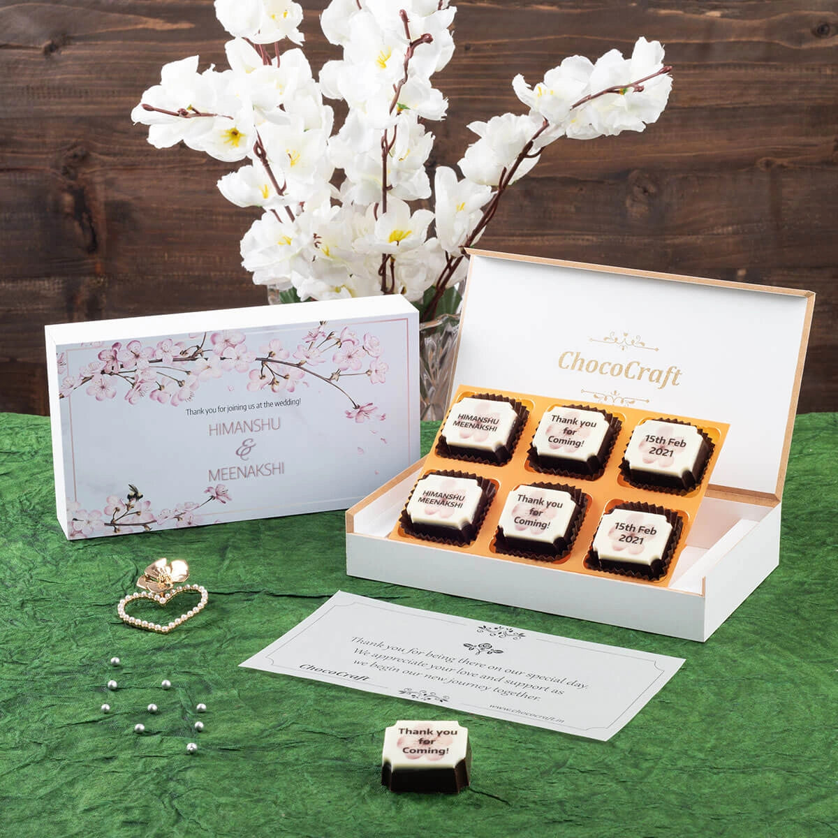 Wedding gifts for guests India – elegant 6 chocolate box