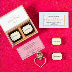 Custom photo printed chocolates – modern wedding invitation card idea