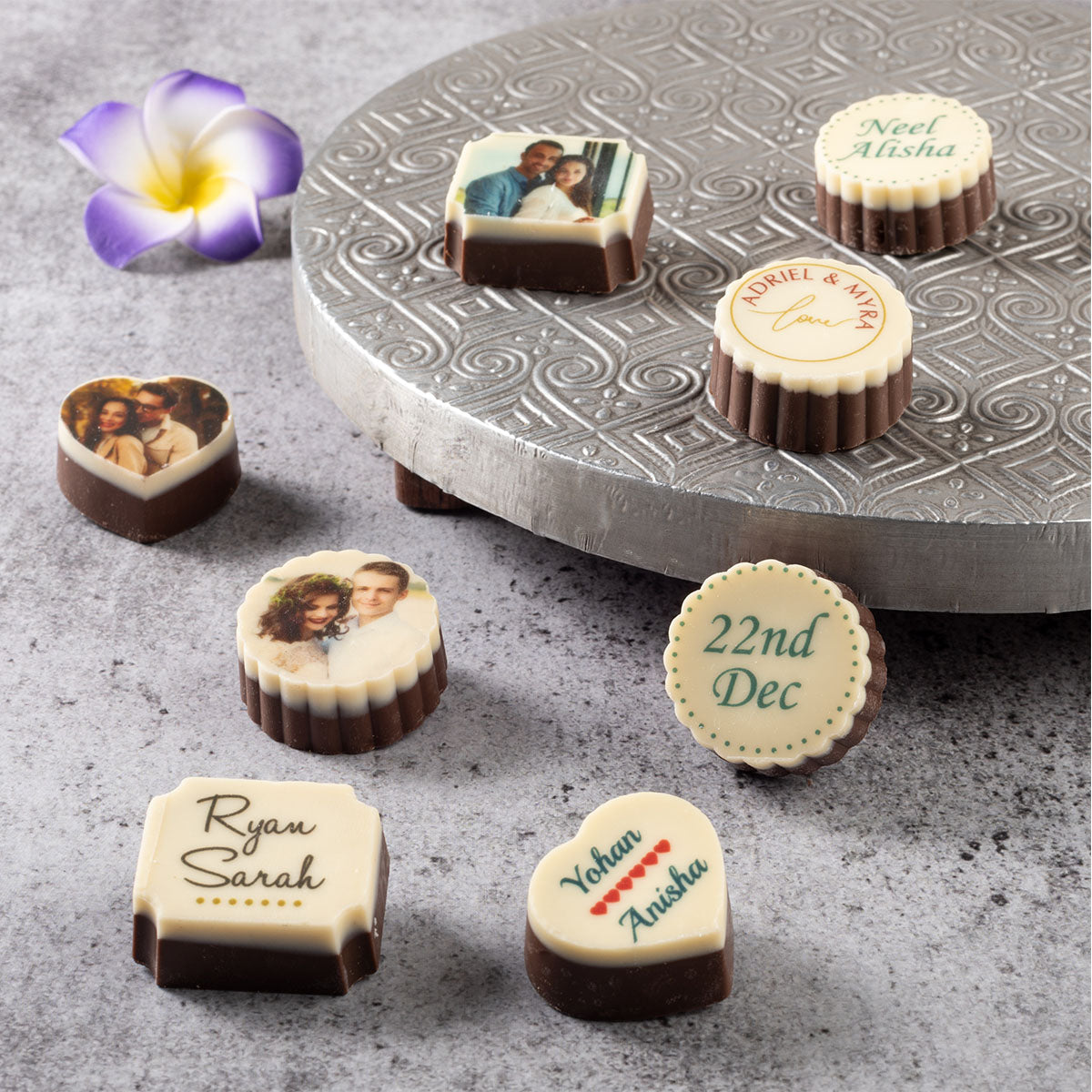 Customized wedding invitation card with chocolates printed inside