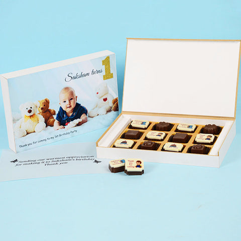 1st Birthday Return Gifts - 12 Chocolate Box - Alternate Printed Chocolates (Minimum 10 Boxes)