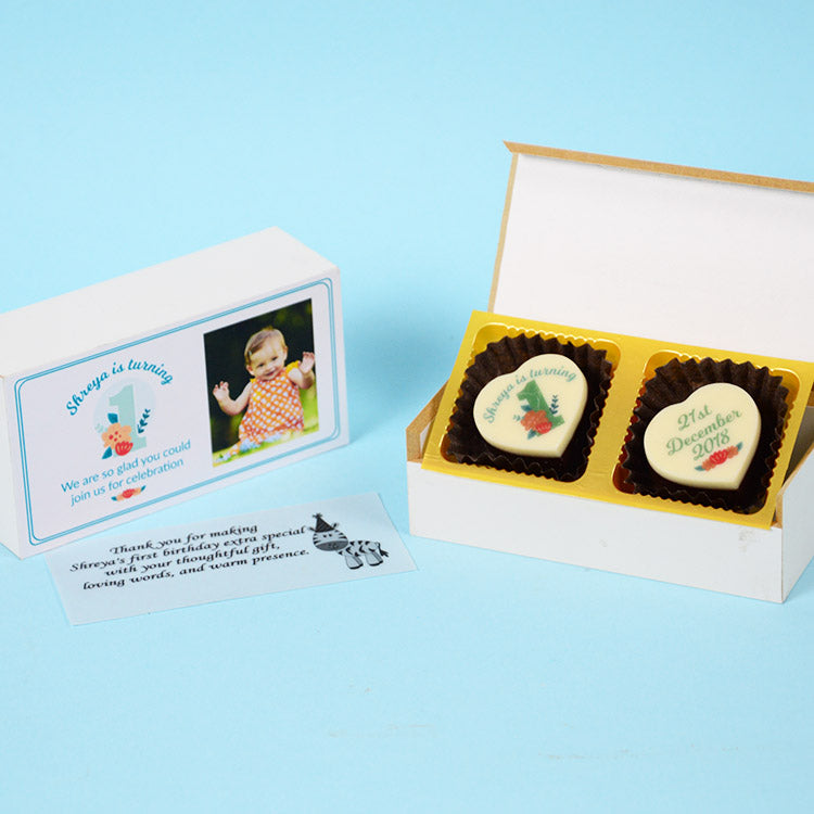 1st Birthday Return Gifts - 2 Chocolate Box - All Printed Chocolates (Minimum 10 Box)