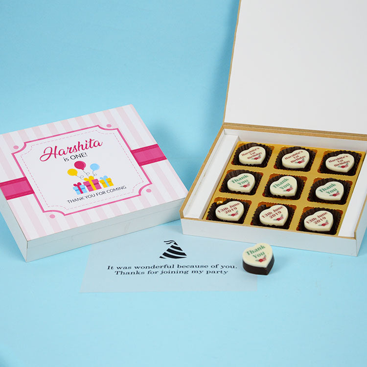 1st Birthday Return Gifts - 9 Chocolate Box - All Printed Chocolate (Sample)