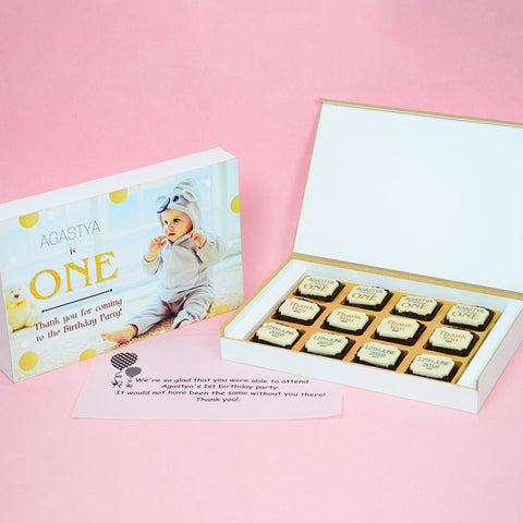1st Birthday Return Gifts - 12 Chocolate Box - All Printed Chocolates (Minimum 10 Boxes)