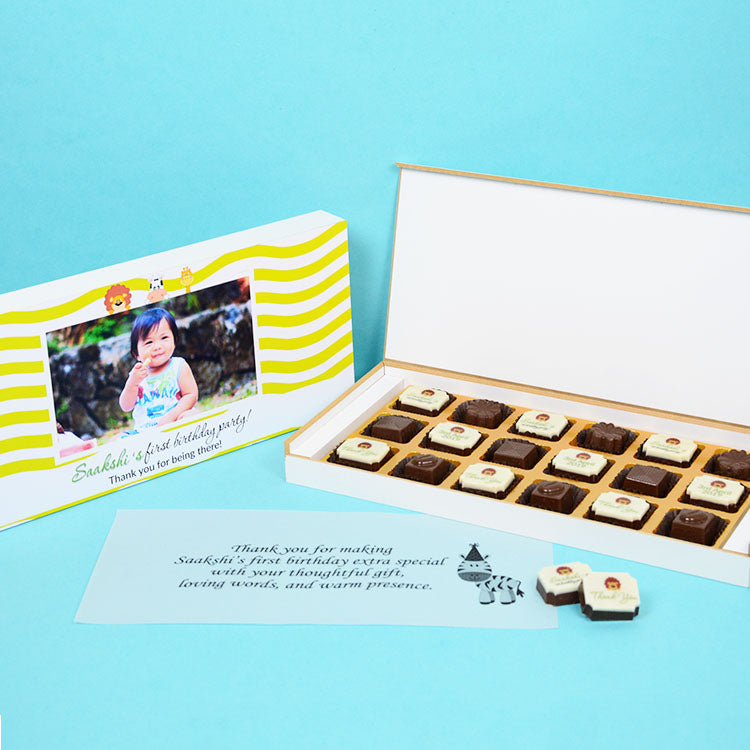 1st Birthday Return Gifts - 18 Chocolate Box - Alternate Printed Chocolates (Minimum 10 Boxes)