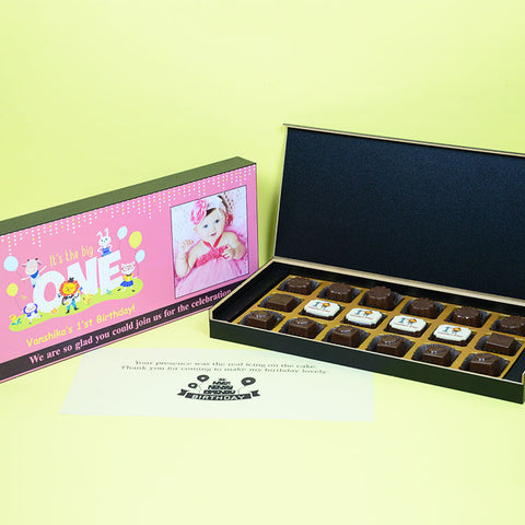 1st Birthday Return Gifts - 18 Chocolate Box - Middle Four Printed Chocolates (Minimum 10 Boxes)