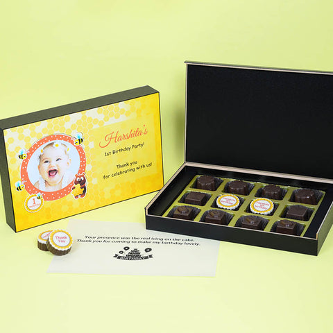 1st Birthday Return Gifts - 12 Chocolate Box - Middle Printed Chocolates (Sample)