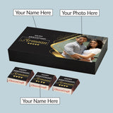 Black and Gold Design Anniversary Gift Box Personalized with Photo (with Wrapped Chocolates)