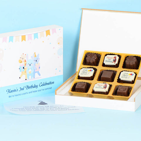 Birthday Invitation - 9 Chocolate Box - Alternate Printed Chocolates (Minimum 10 Boxes)