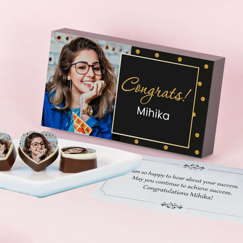Black and Gold Design Personalized Congratulations Gift Box with Photo Chocolates