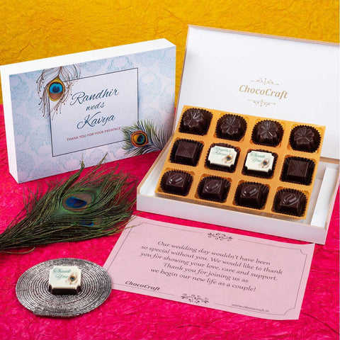 Wedding Return Gifts - 12 Chocolate Box - Middle Printed Chocolates (Minimum 10 Boxes)