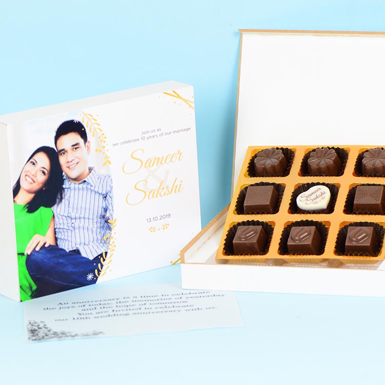 Anniversary Invitations - 9 Chocolate Box - Single Printed Chocolates (Sample)