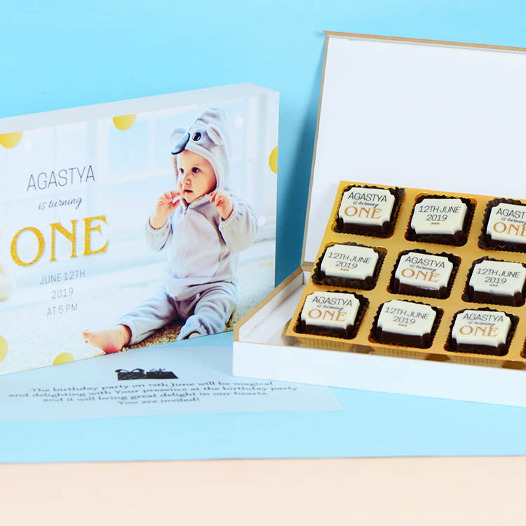 Birthday Invitations - 12 Chocolate Box - All Printed Chocolates (Sample)