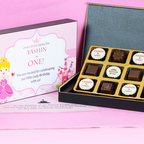 Birthday Invitations - 12 Chocolate Box - Alternate Printed Chocolates (Minimum 10 Boxes)