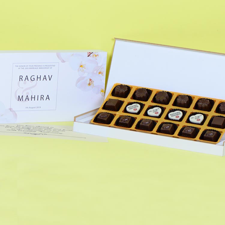 Anniversary Invitations - 18 Chocolate Box - Middle Four Printed Chocolates (Minimum 10 Boxes)