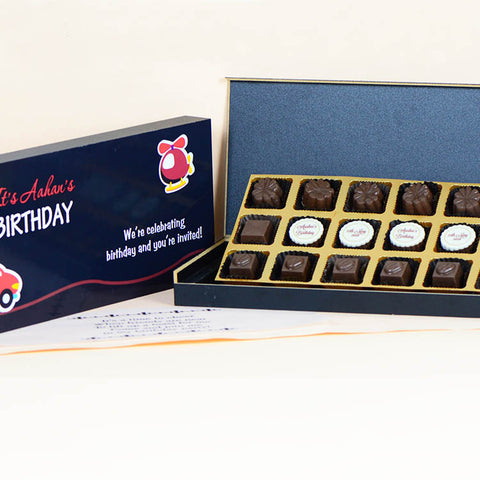 Birthday Invitations - 18 Chocolate Box - Middle Four Printed Chocolates (Minimum 10 Boxes)