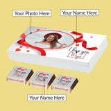 Red Hearts I Love You Chocolate Gift Box Personalized with Picture (with Wrapped Chocolates)