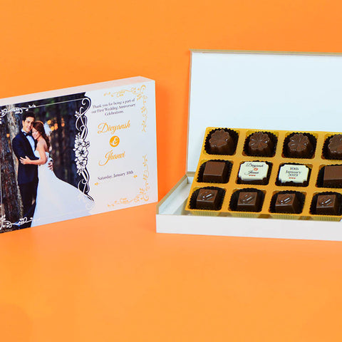 Anniversary Return Gifts - 12 Chocolate Box - Middle Two Printed Chocolates (Minimum 10 Boxes)