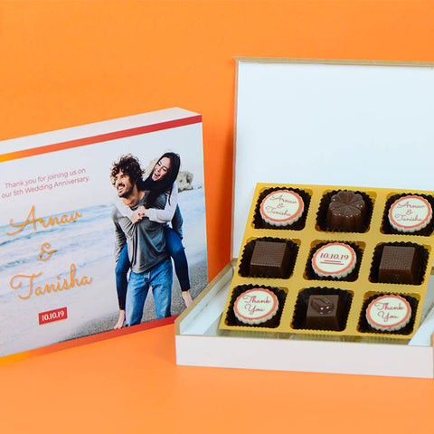 Anniversary Return Gifts - 9 Chocolate Box - Alternate Printed Chocolates (Sample)