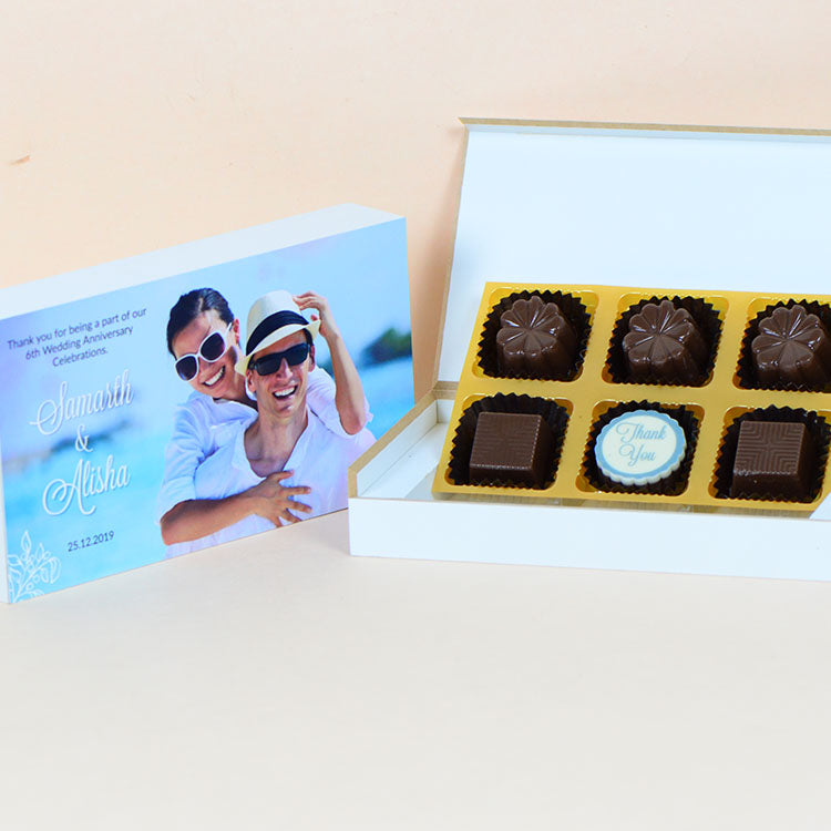 Anniversary Return Gifts - 6 Chocolate Box - Single Printed Chocolates (Sample)