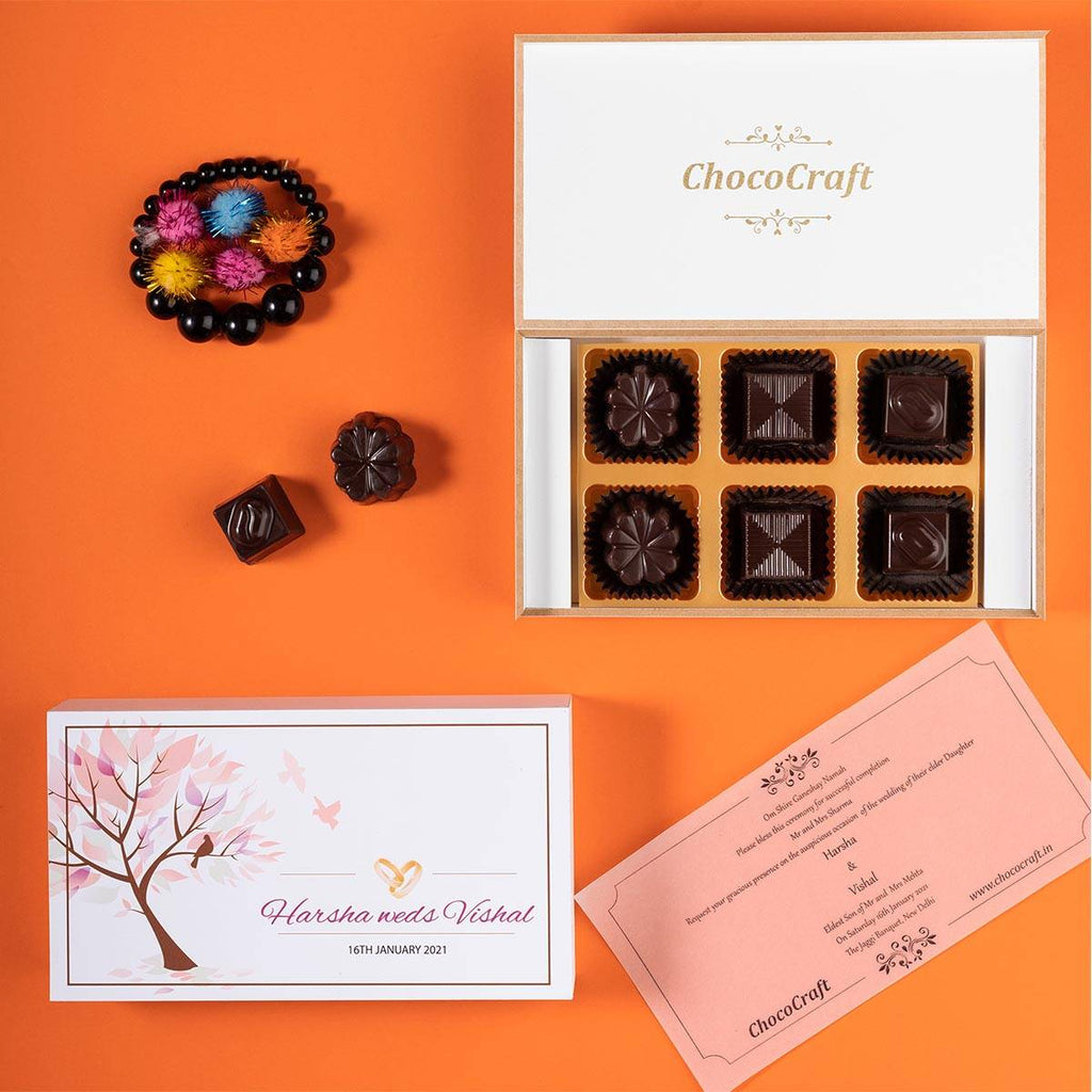 Wedding Invitations - 6 Chocolate Box - Assorted Chocolates (Minimum 10 Boxes)