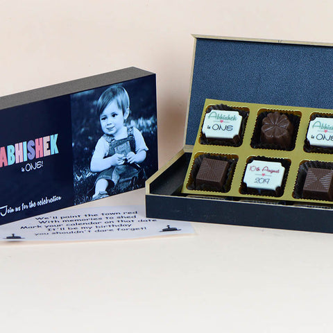 Birthday Invitations - 6 Chocolate Box - Alternate Printed Chocolates (Sample)
