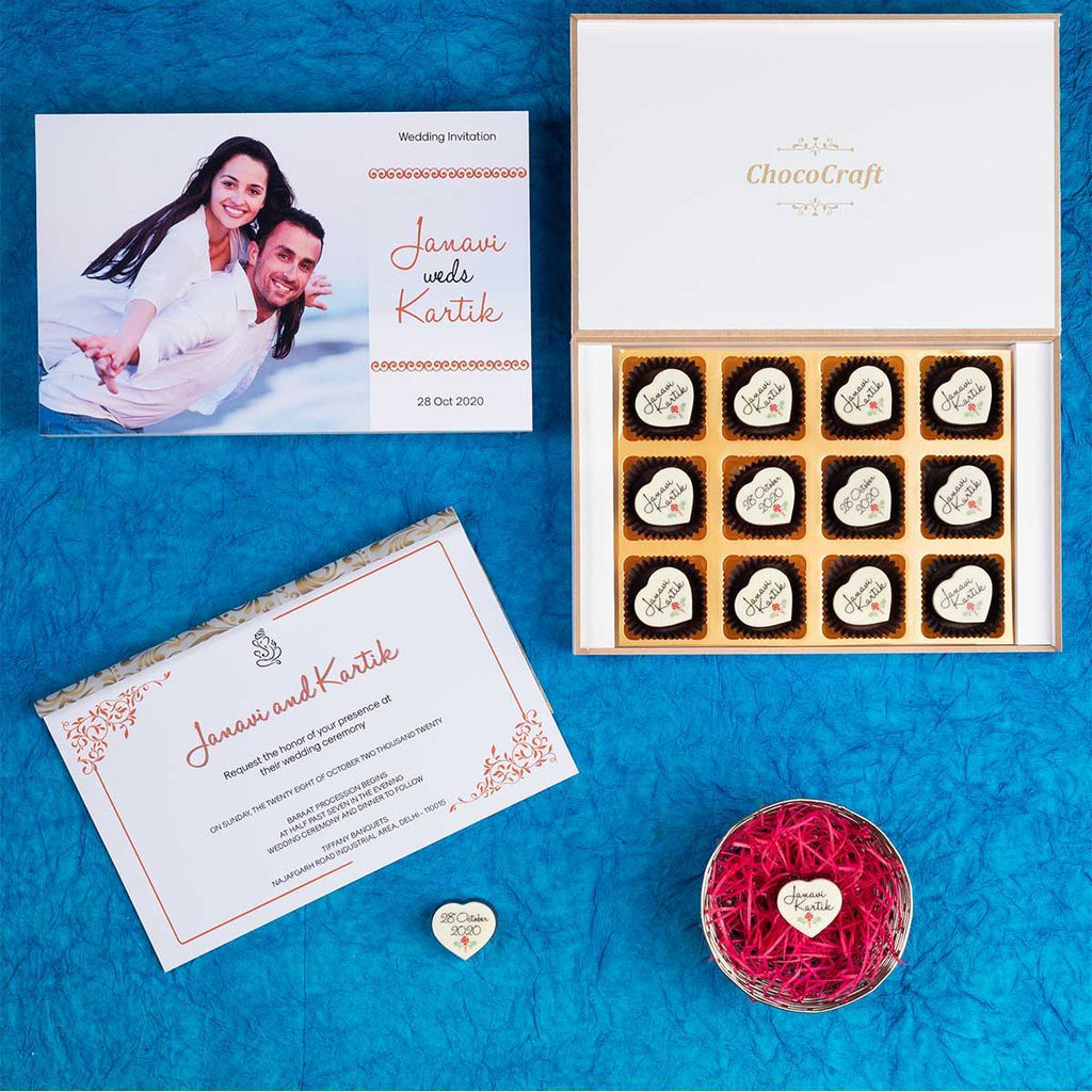 Wedding Invitation - 12 Chocolate Box - All Printed Chocolates (Minimum 10 Boxes)