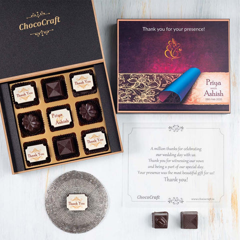 Wedding Return Gifts - 9 Chocolate Box - Alternate Printed Chocolate (Minimum 10 Boxes)