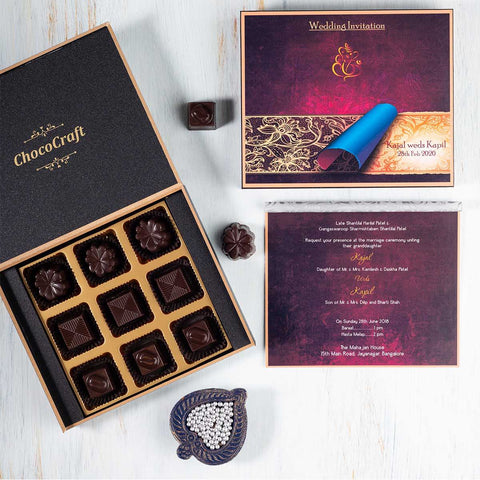 Wedding Invitations - 9 Chocolate Box - Assorted Chocolates (Minimum 10 Boxes)