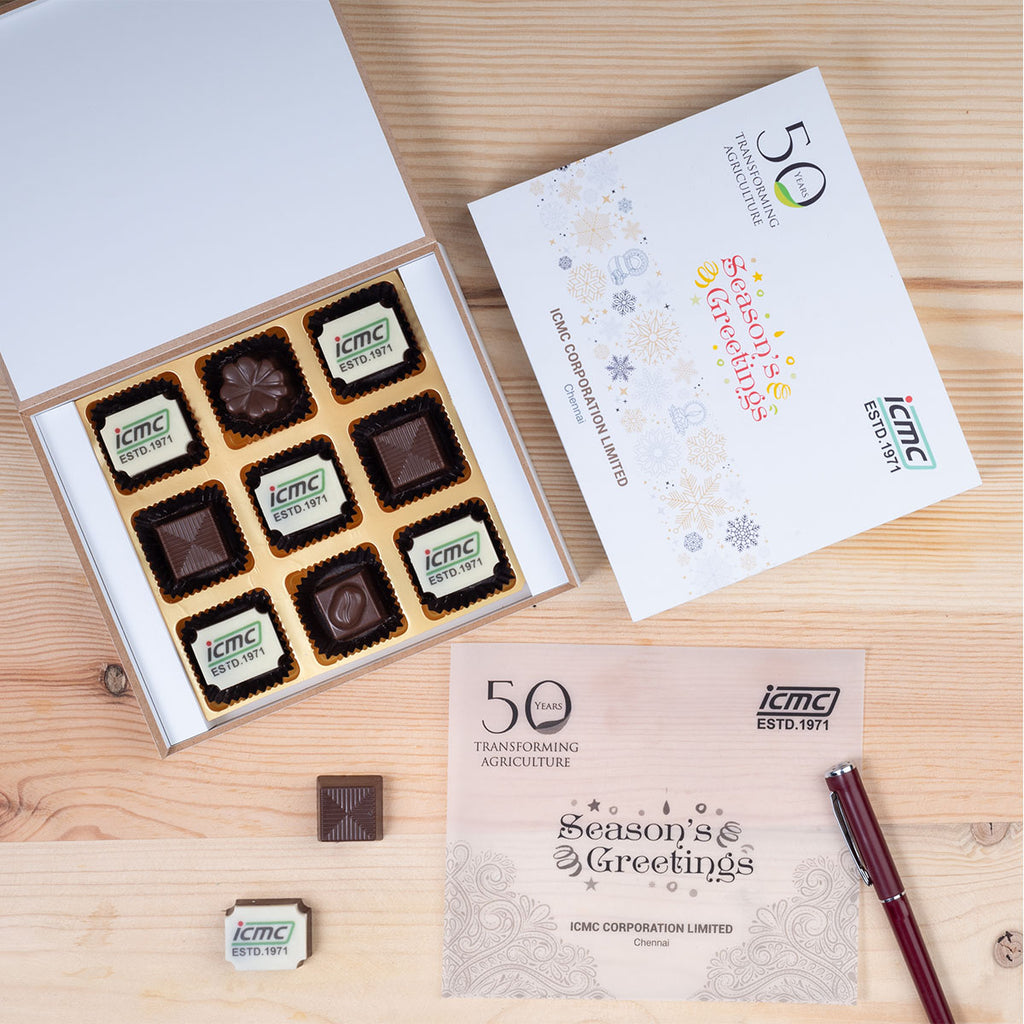 Corporate Gifts - 9 Chocolate Box - Alternate Printed Chocolates (Minimum 10 Boxes)