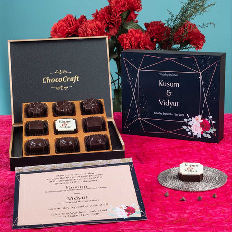 Wedding Invitations - 9 Chocolate Box - Middle Printed Chocolates (Sample)