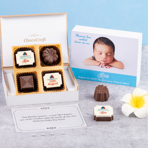 Birth Announcement Gifts - 4 Chocolate Box - Alternate Printed Chocolates (Minimum 10 Boxes)