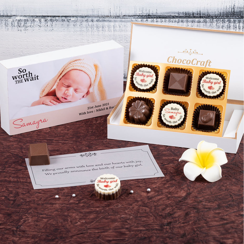 Birth Announcement Gifts - 6 Chocolate Box - Alternate Printed Chocolates (Minimum 10 Boxes)