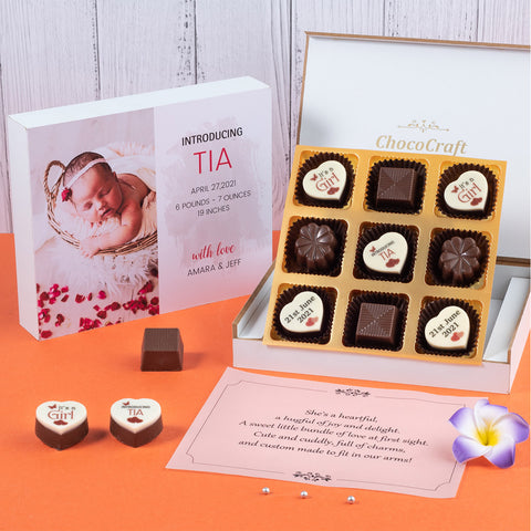 Birth Announcement Gifts - 9 Chocolate Box - Alternate Printed Chocolate (Sample)