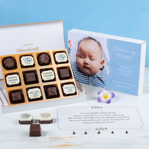 Birth Announcement Gifts - 12 Chocolate Box - Alternate Printed Chocolates (Minimum 10 Boxes)