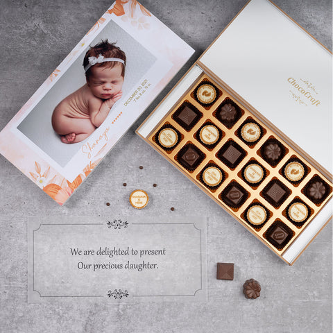 Birth Announcement Gifts - 18 Chocolate Box - Alternate Printed Chocolates (Minimum 10 Boxes)