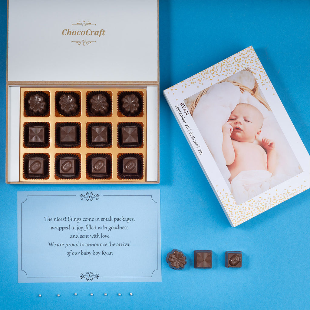 Birth Announcement Gifts - 12 Chocolate Box - Assorted Chocolates (Minimum 10 Boxes)