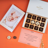 Birth Announcement Gifts - 12 Chocolate Box - Middle Two Printed Chocolates (Minimum 10 Boxes)