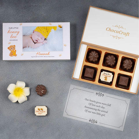 Birth Announcement Gifts - 6 Chocolate Box - Single Printed Chocolates (Minimum 10 Boxes)