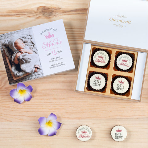 Birth Announcement Gifts - 4 Chocolate Box - All Printed Chocolates (Minimum 10 Boxes)