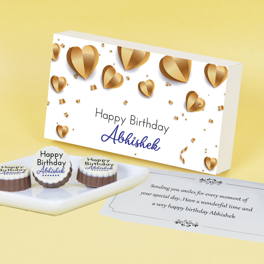 Golden Hearts Design Personalised Chocolate Box for Birthday (with Printed Chocolates)