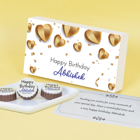 Golden Hearts Design Personalised Chocolate Box for Birthday (with Printed Chocolates)